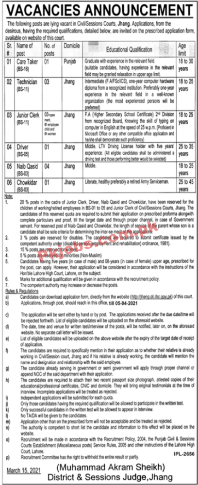 District & Session Court Office PK Jobs 2021