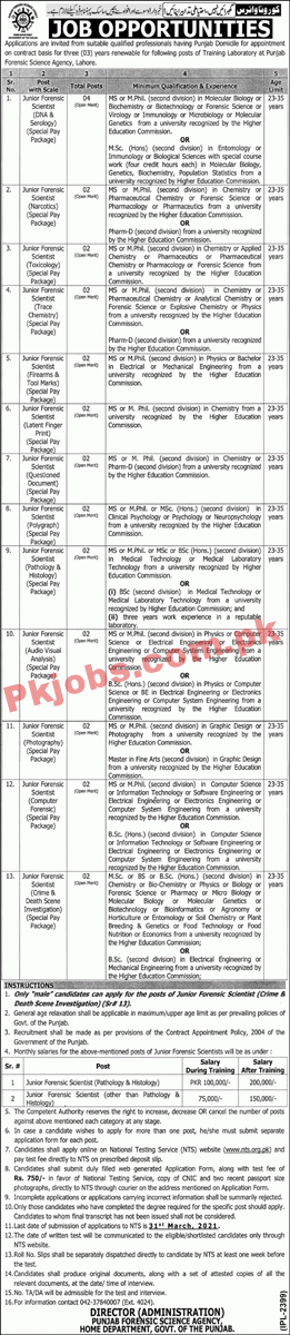 Government Forensic Science Agency PK Jobs 2021