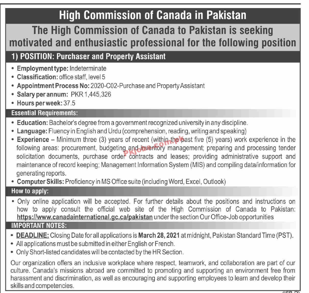 High Commission of Canada in Pakistan Management PK Jobs 2021