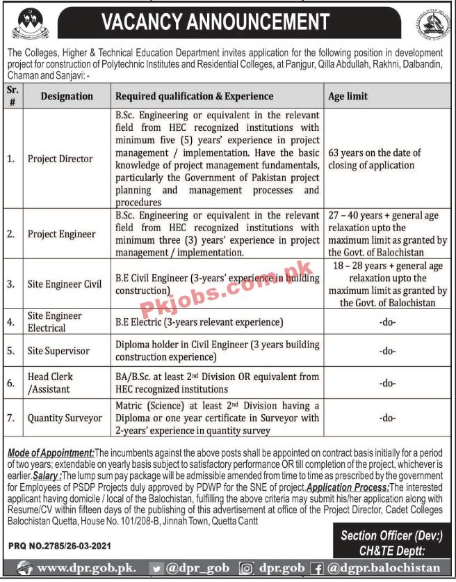 Higher & Technical Education Department PK Jobs 2021