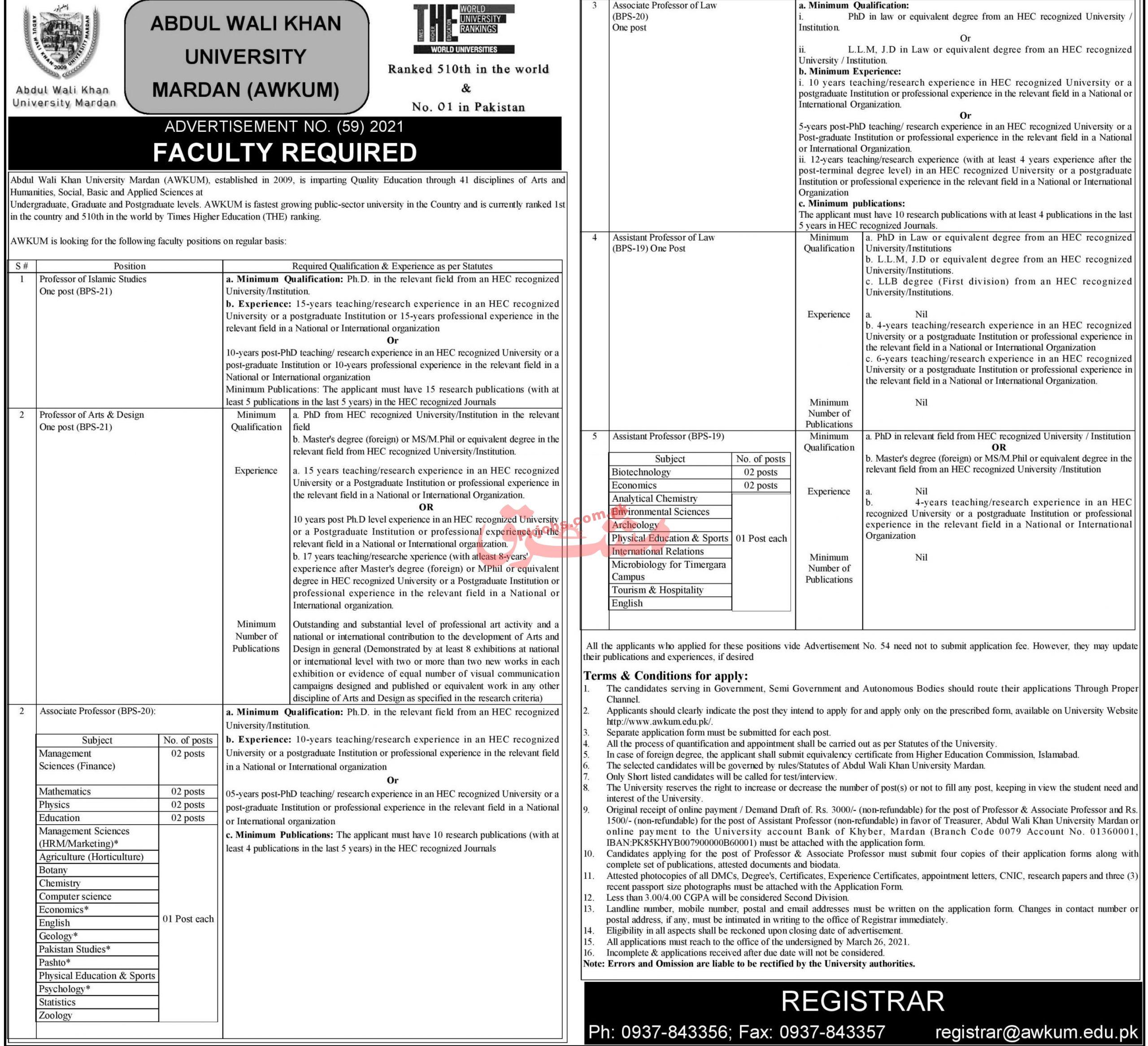 Jobs in Abdul Wali Khan University Mardan