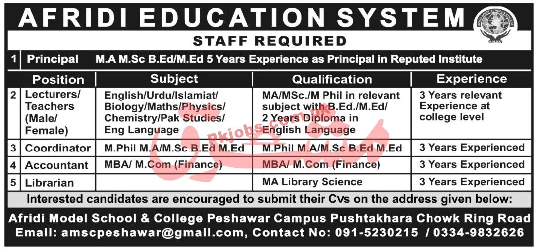 Jobs in Afridi Education System