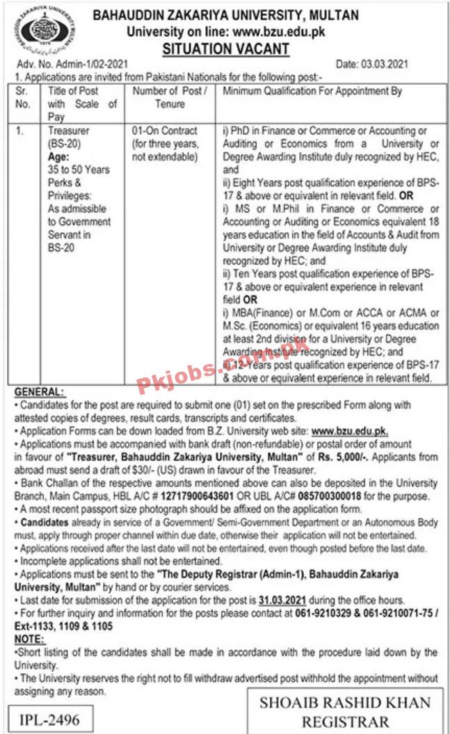 Jobs in Bahauddin Zakariya University Multan