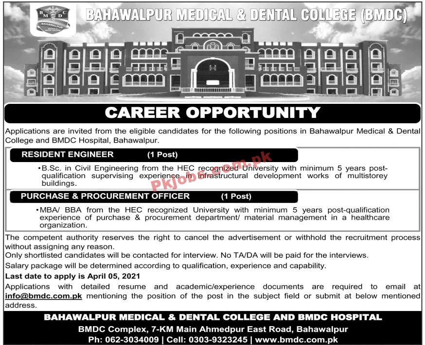 Jobs in Bahawalpur Medical & Dental College BMDC