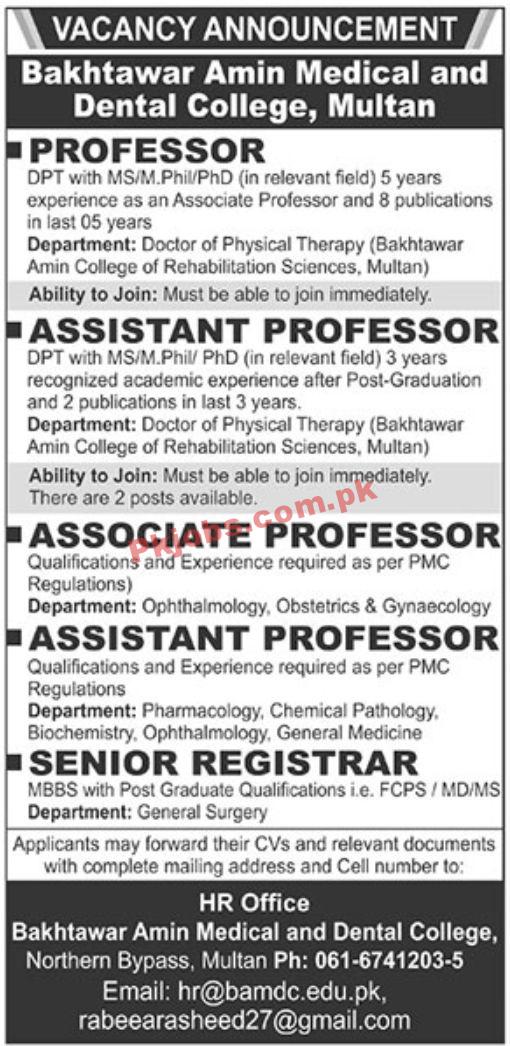 Jobs in Bakhtawar Amin Medical and Dental College Multan