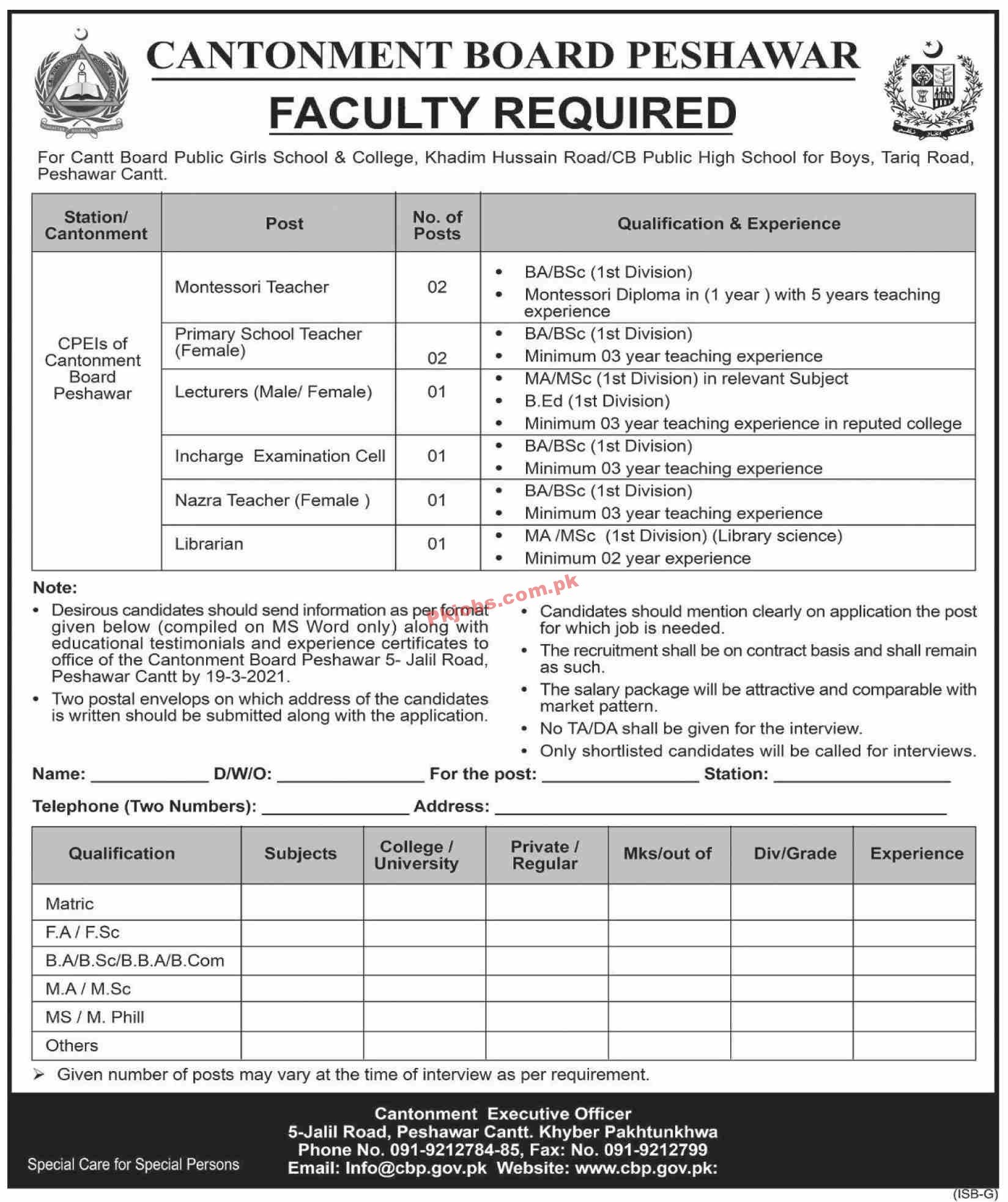 Jobs in Cantonment Board Peshawar