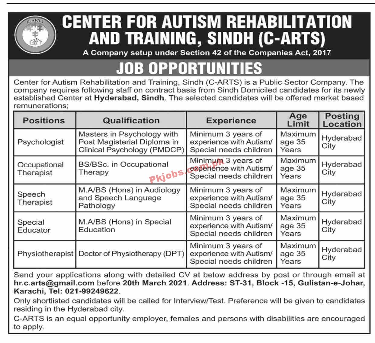 Jobs in Center for Autism Rehabilitation and Training Sindh