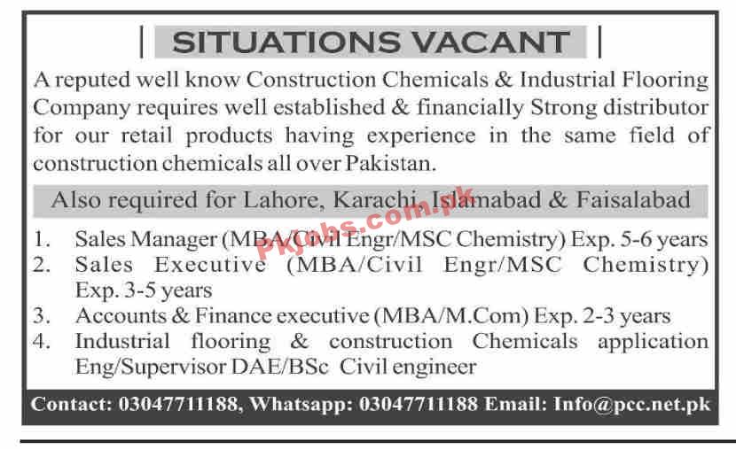 Jobs in Construction Chemicals & Industrial Flooring Company