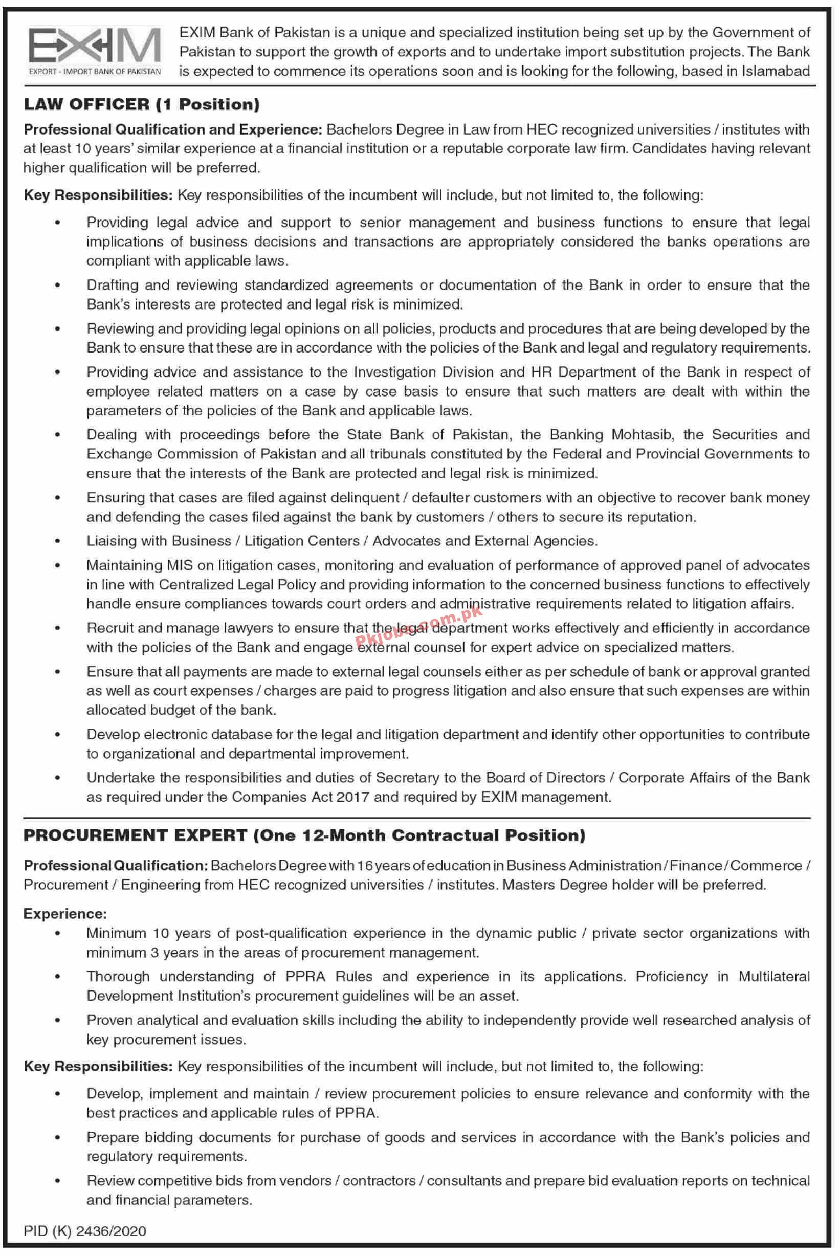 Jobs in EXIM Bank of Pakistan