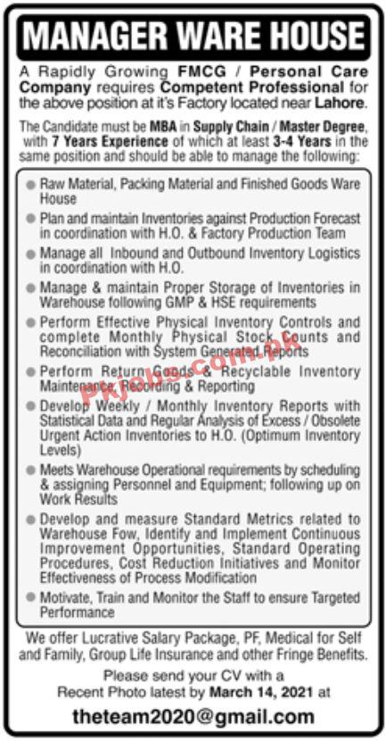 Jobs in FMCG Personal Care Company