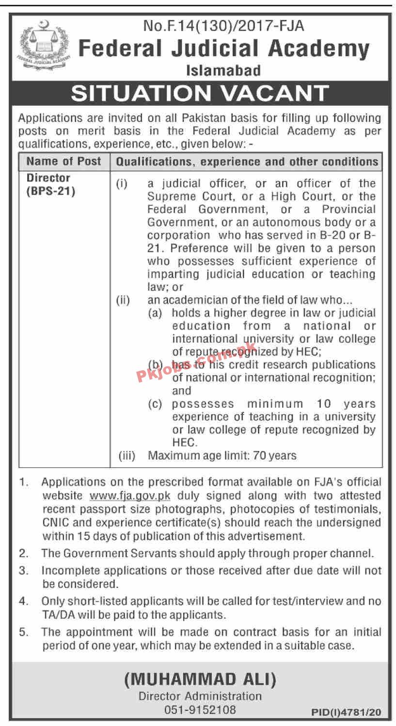 Jobs in Federal Judicial Academy Islamabad Pakistan