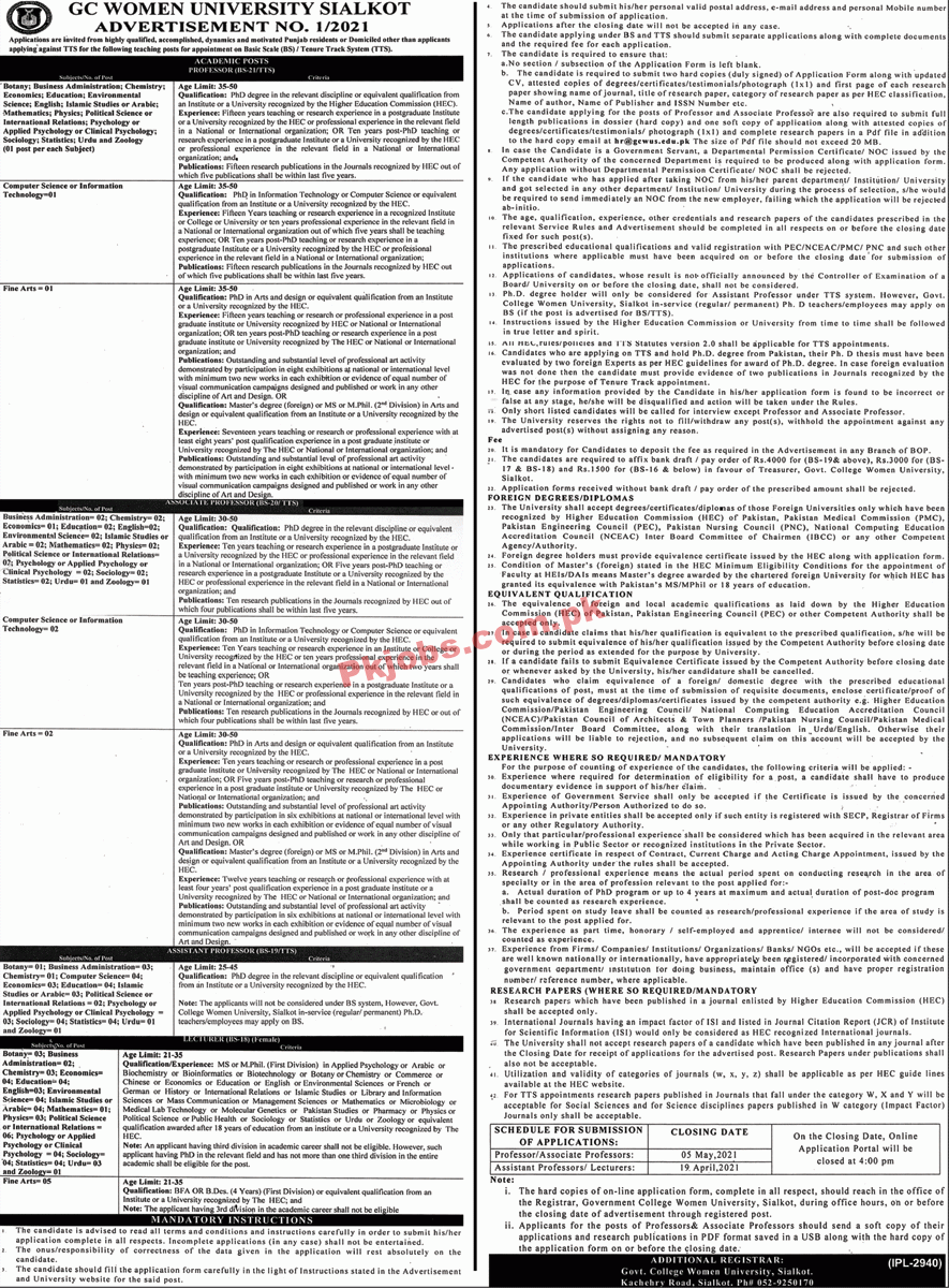 Jobs in GC Women University Sialkot