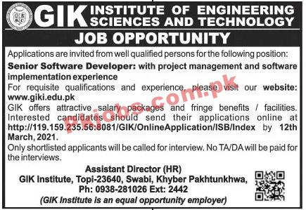 Jobs in GIK Institute of Engineering Sciences and Technology