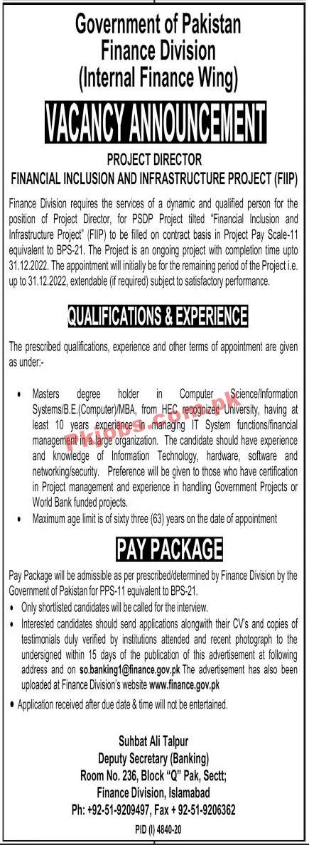 Jobs in Government of Pakistan Finance Division