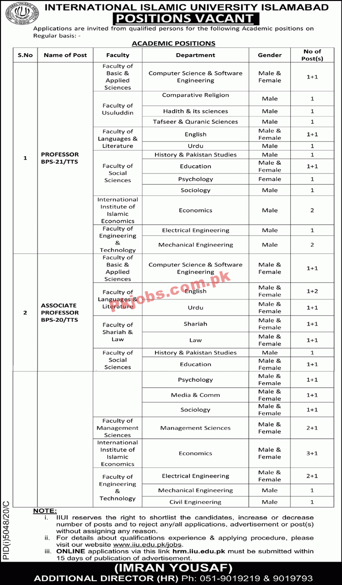 Jobs in International Islamic University Islamabad