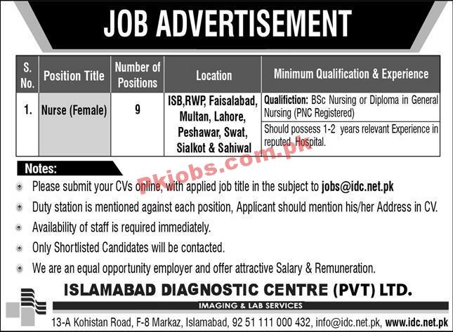 Jobs in Islamabad Diagnostic Centre Pvt Ltd