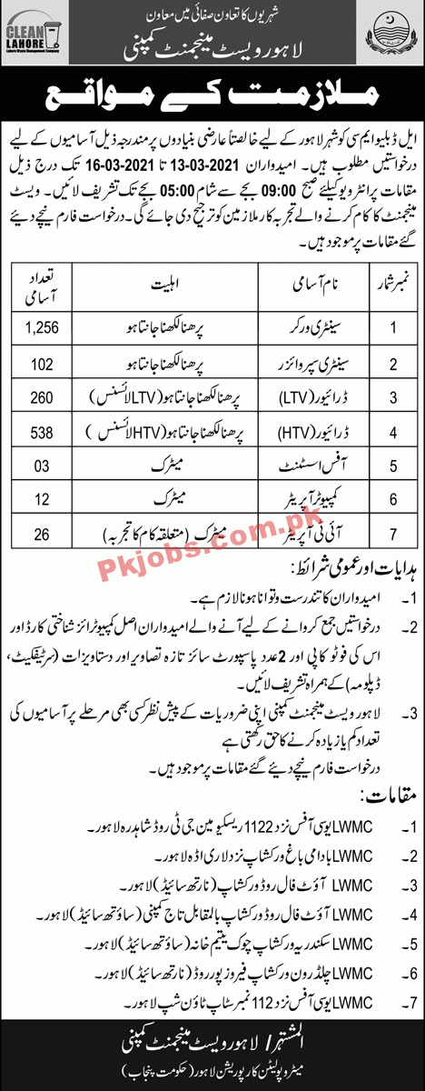 Jobs in LWMC Lahore