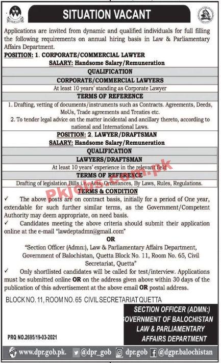 Jobs in Law & Parliamentary Affairs Department