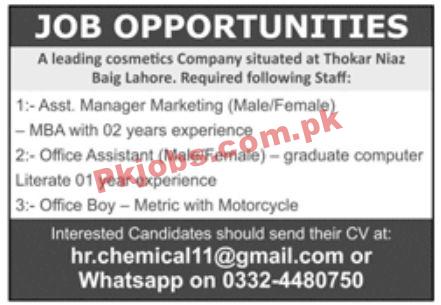 Jobs in Leading Cosmetics Company