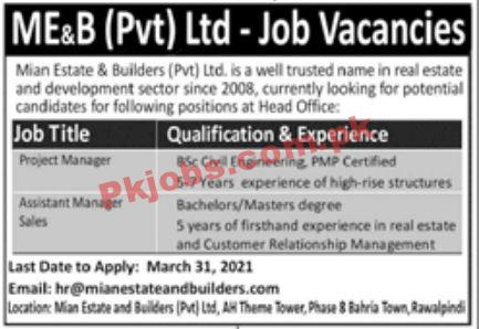 Jobs in Mian Estate & Builders Pvt Ltd