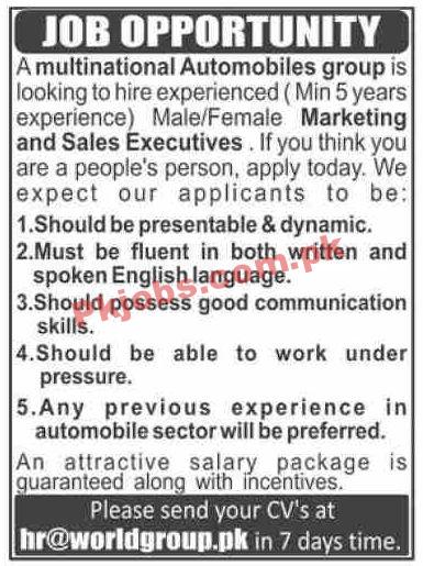 Jobs in Multinational Automobiles Group