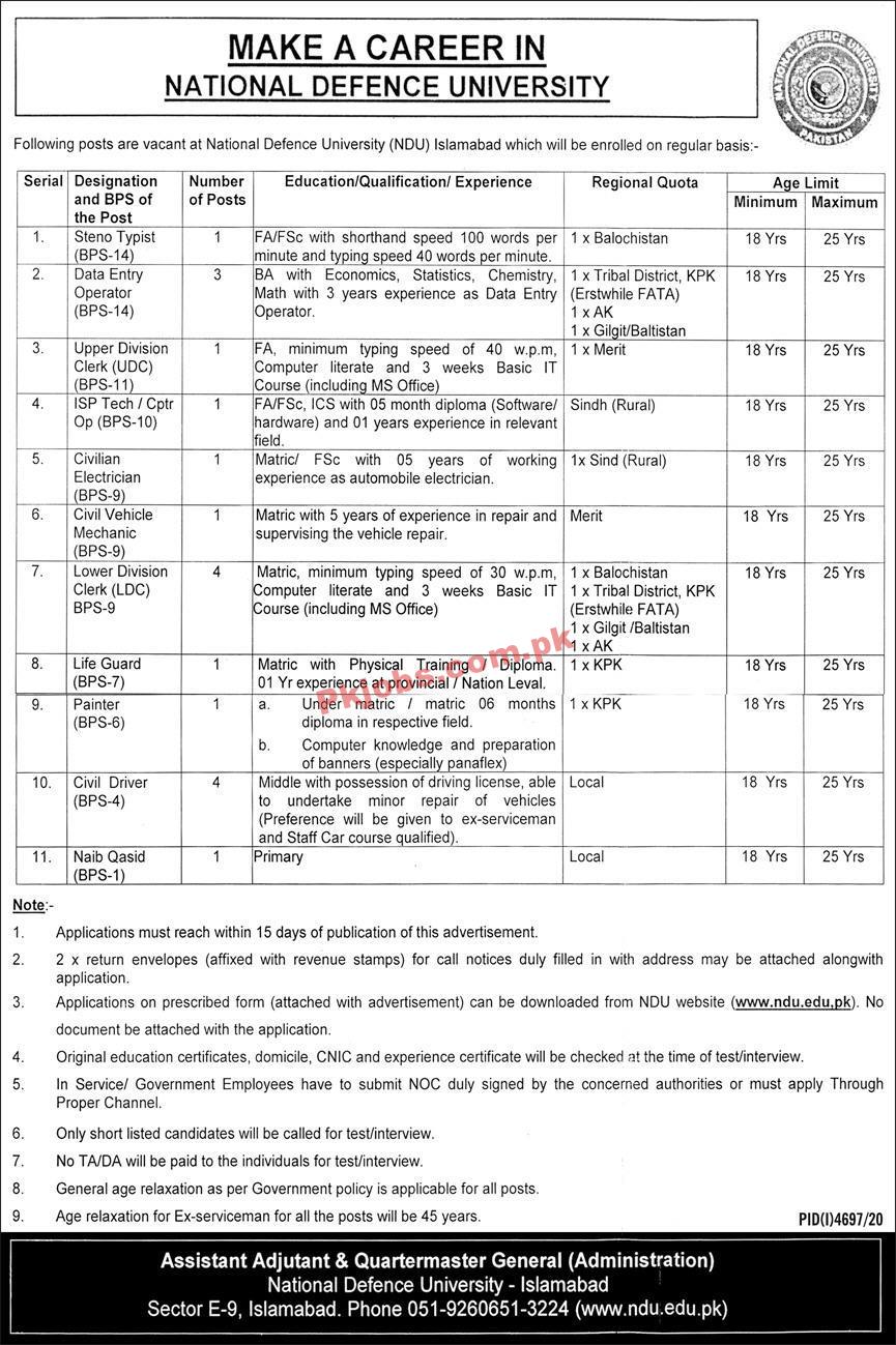 Jobs in National Defence University NDU