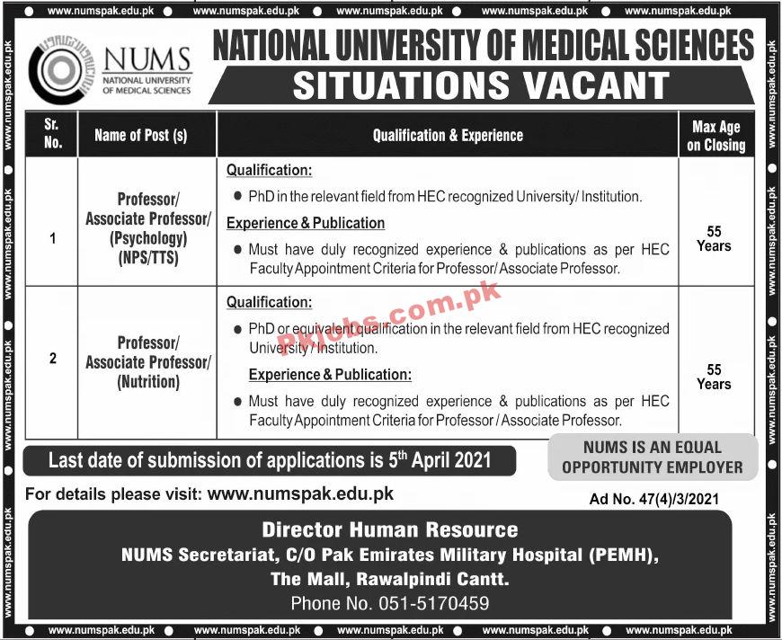 Jobs in National University of Medical Sciences NUMS