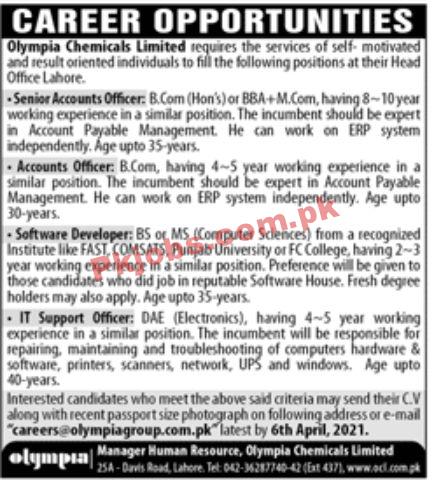 Jobs in Olympia Chemicals Limited