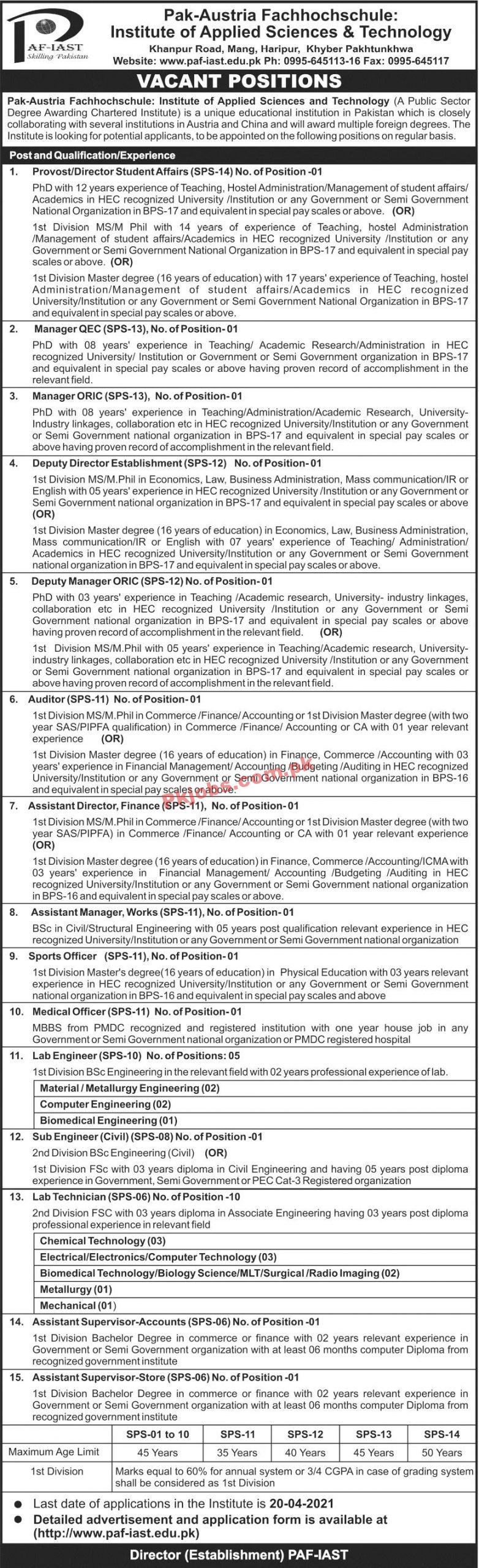 Jobs in Pak-Austria Fachhochschule Institute of Applied Sciences and Technology