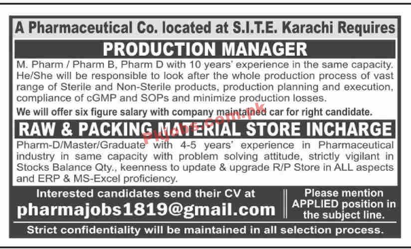 Jobs in Pharmaceutical Co Karachi