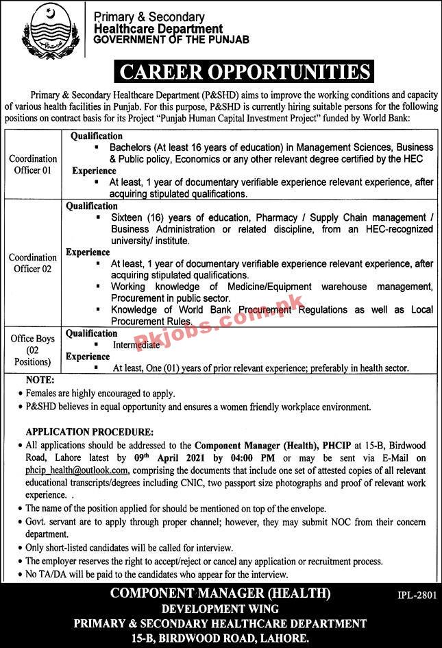 Jobs in Primary & Secondary Healthcare Department P&SHD