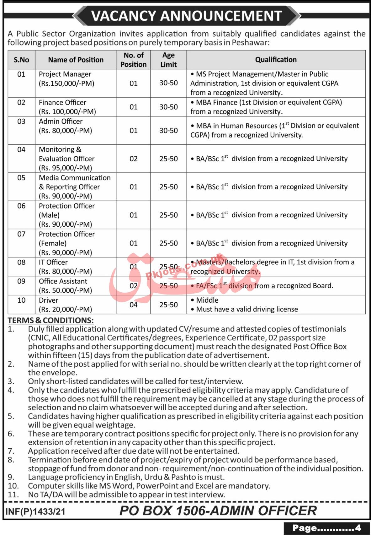 Jobs in Public Sector Organization Peshawar