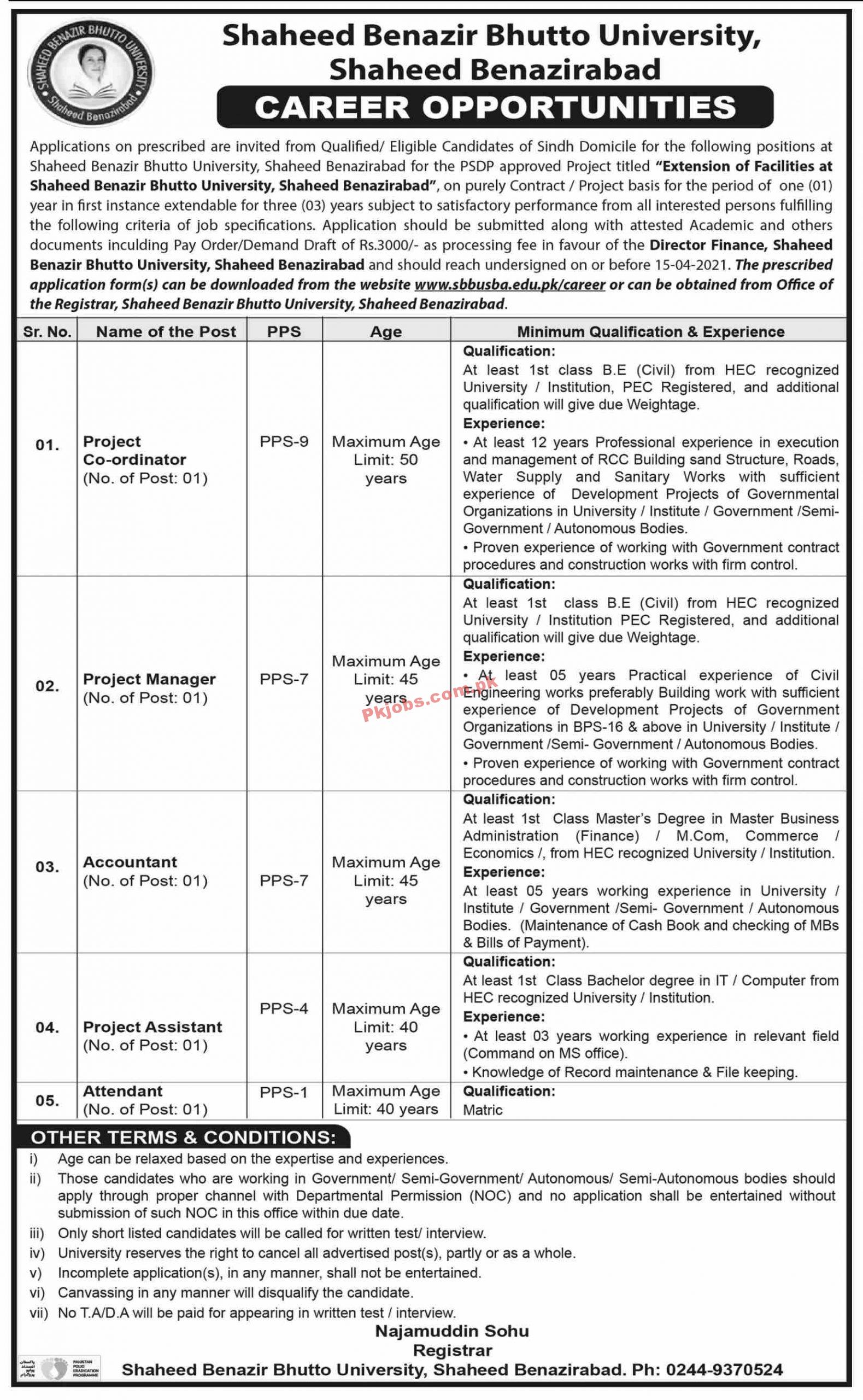 Jobs in Shaheed Benazir Bhutto University Shaheed Benazirabad