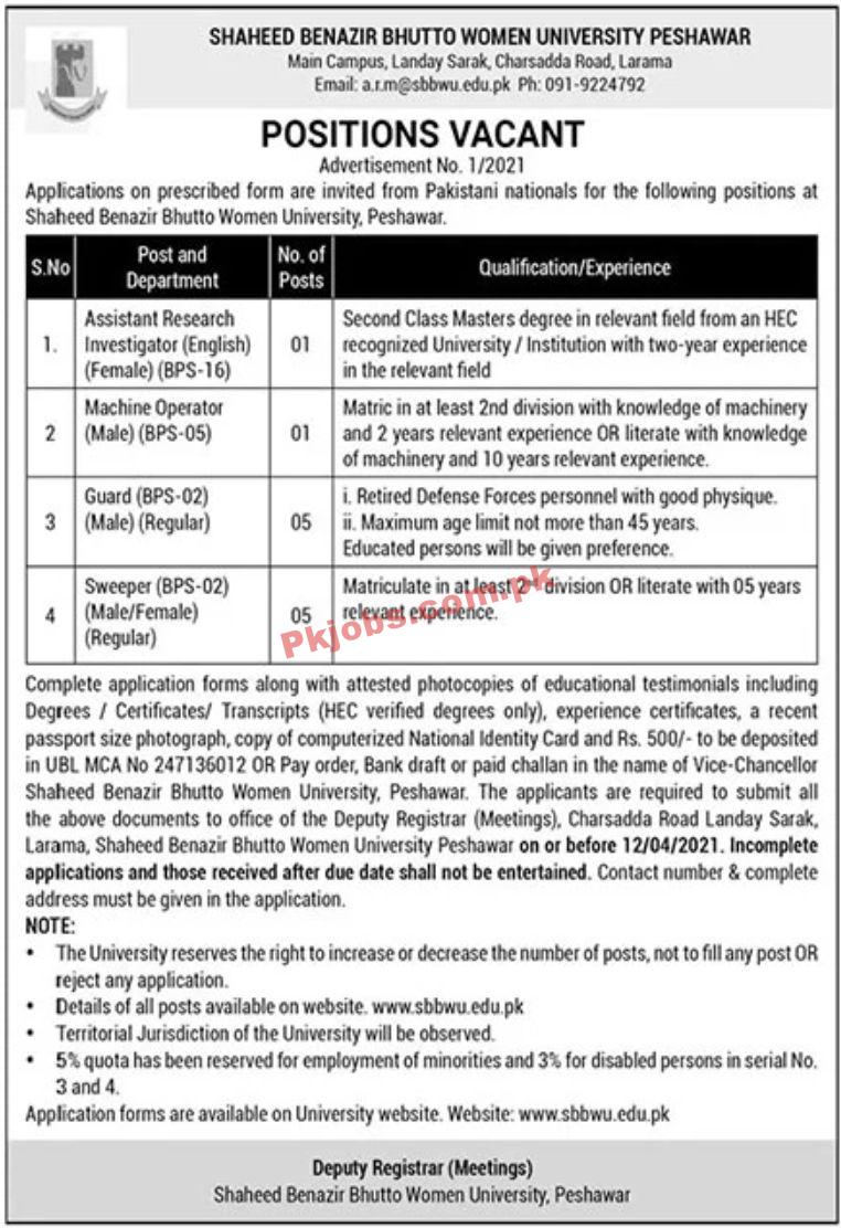 Jobs in Shaheed Benazir Bhutto Women University Peshawar