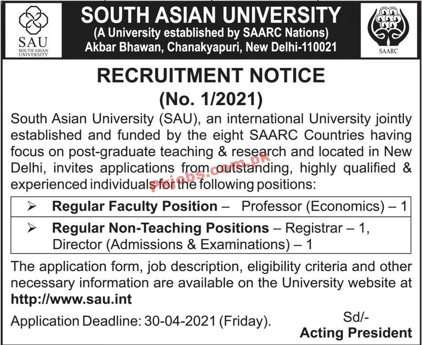 Jobs in South Asian University SAU