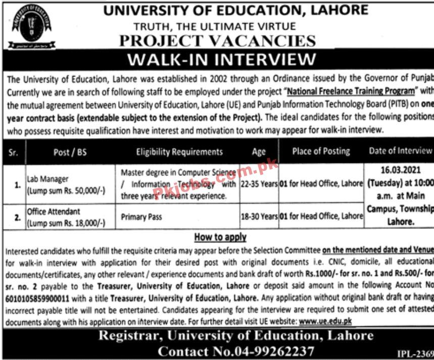 Jobs in University of Education Lahore