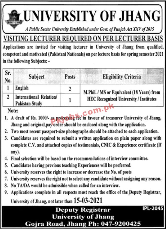 Jobs in University of Jhang