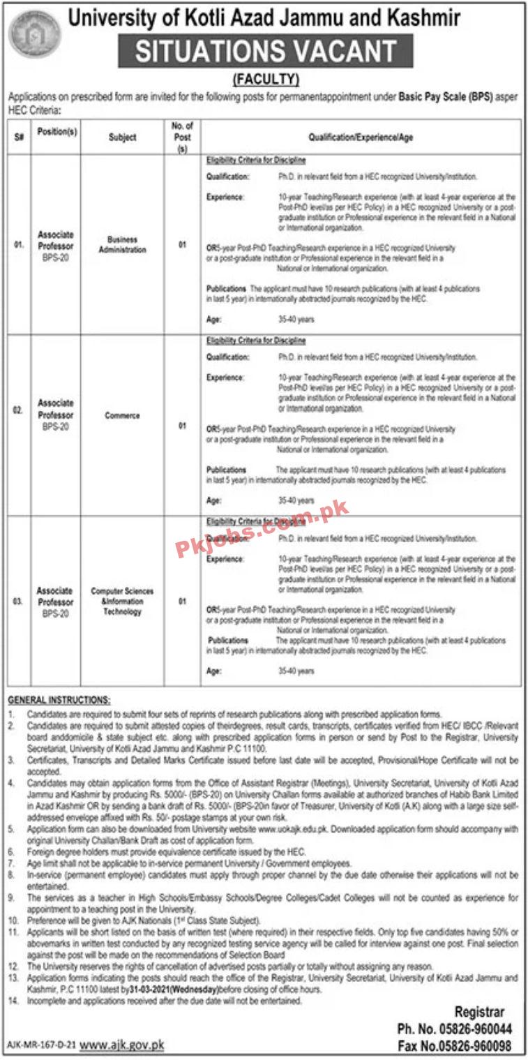 Jobs in University of Kotli Azad Jammu and Kashmir