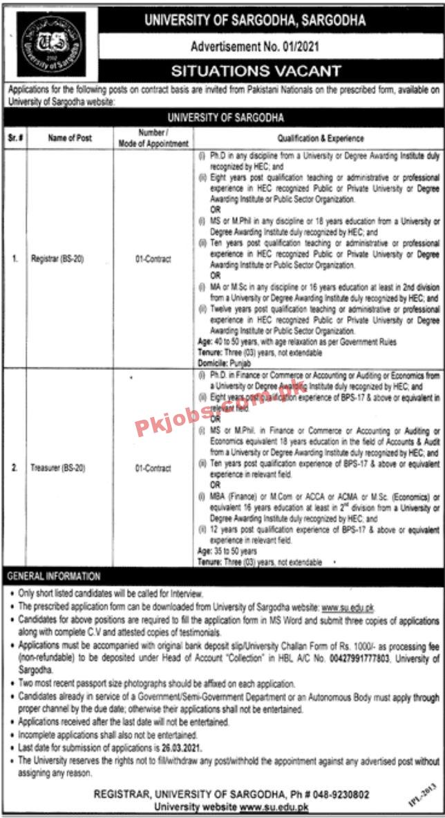 Jobs in University of Sargodha