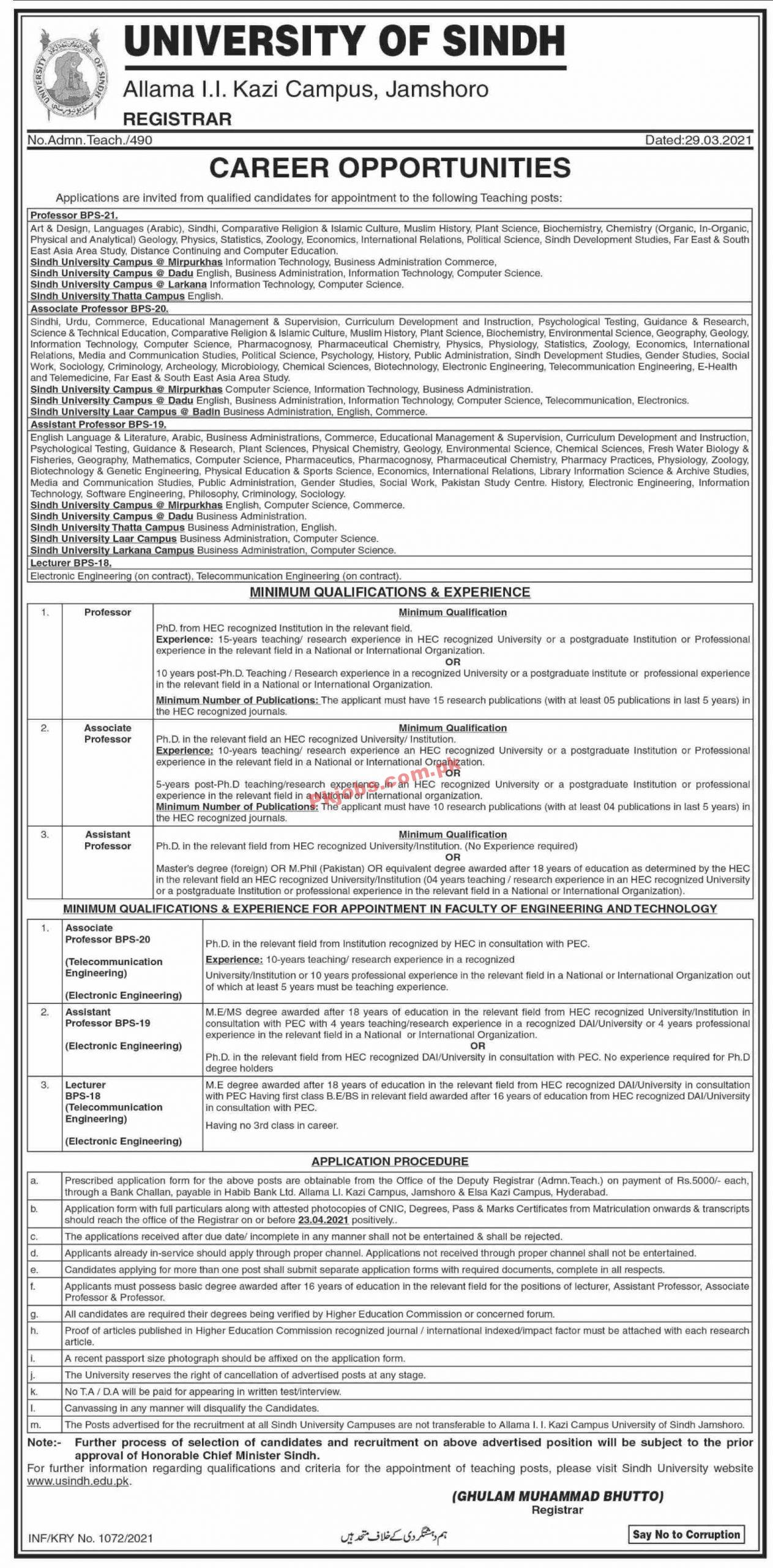 Jobs in University of Sindh