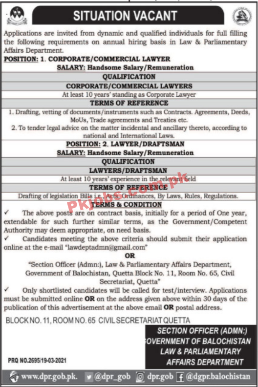 Law & Parliamentary Affairs Department PK Jobs 2021