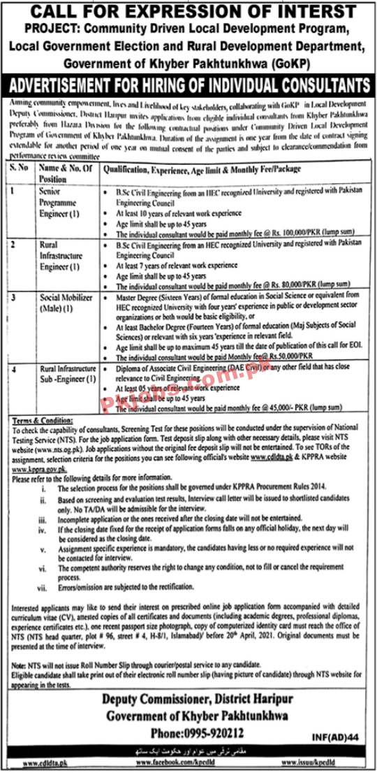 Local Government Election & Rural Development NTS PK Jobs 2021