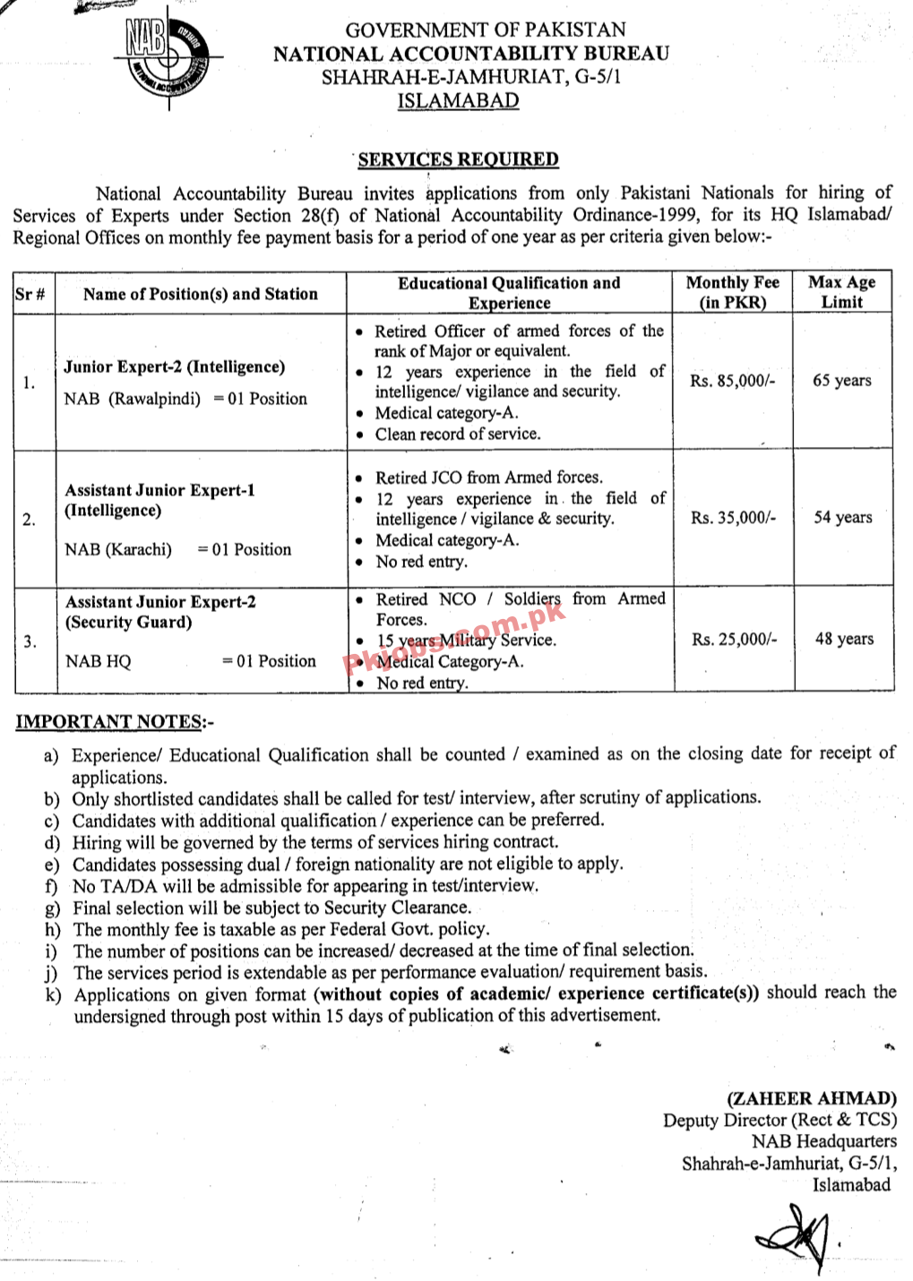 NAB Headquarters Latest Intelligence PK Jobs 2021