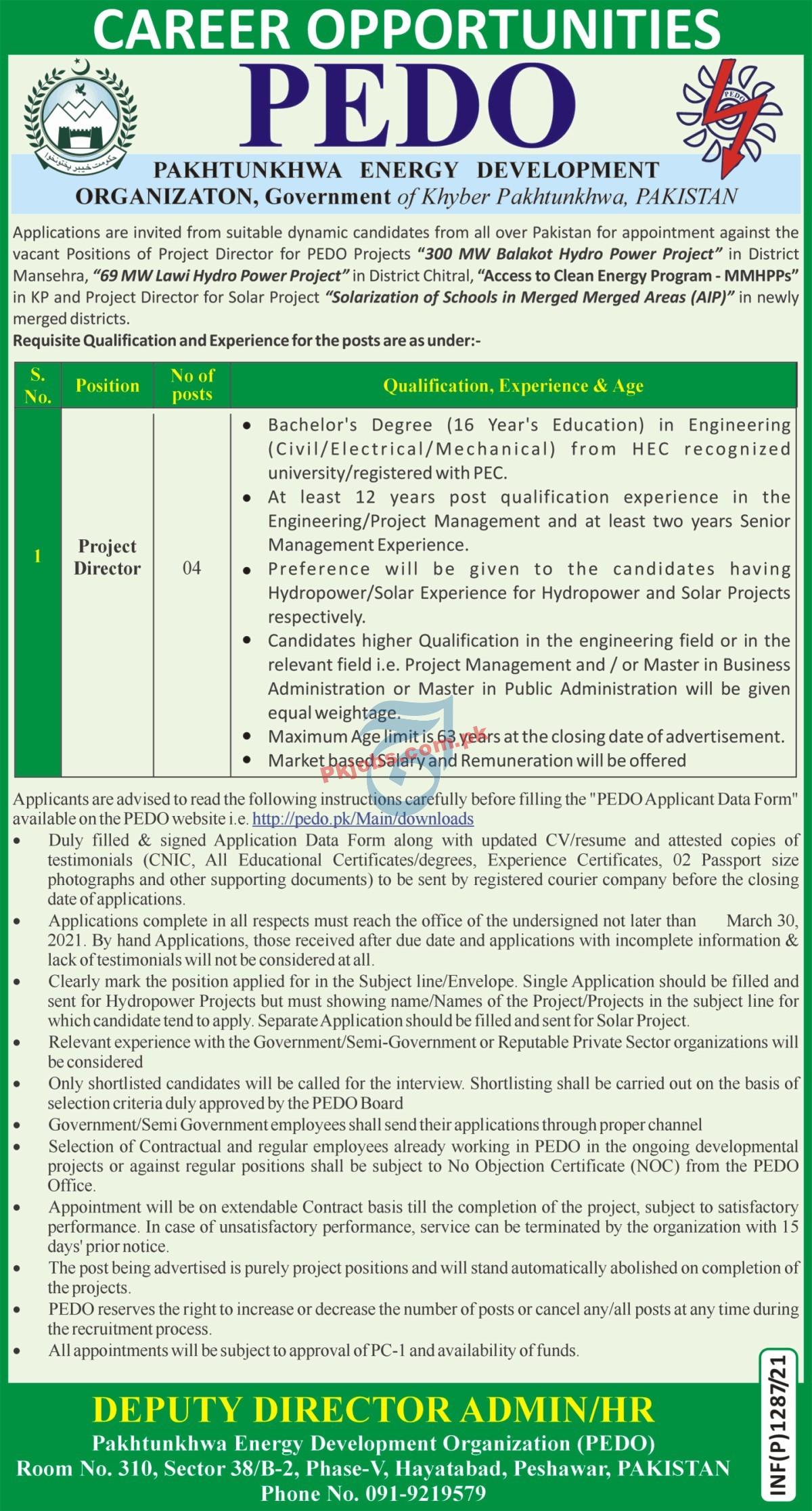 PEDO Energy Development Organization PK Jobs 2021