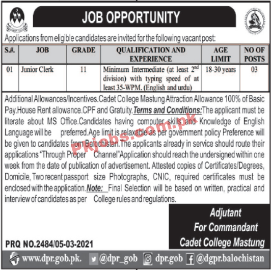 Pak Army Cadet College Management PK Jobs 2021