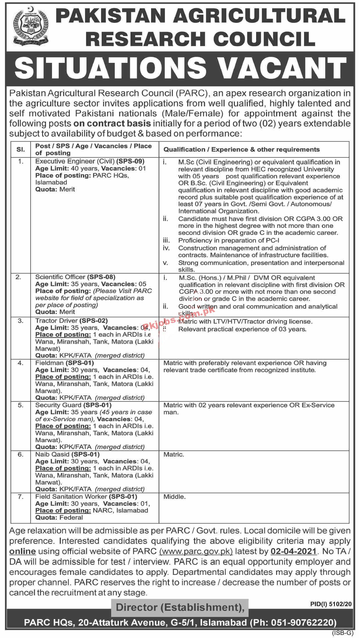 Pakistan Agricultural Research Council (PARC) PK Jobs 2021