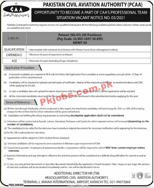 Pakistan Civil Aviation Authority (PCAA) Latest PK Jobs 2021