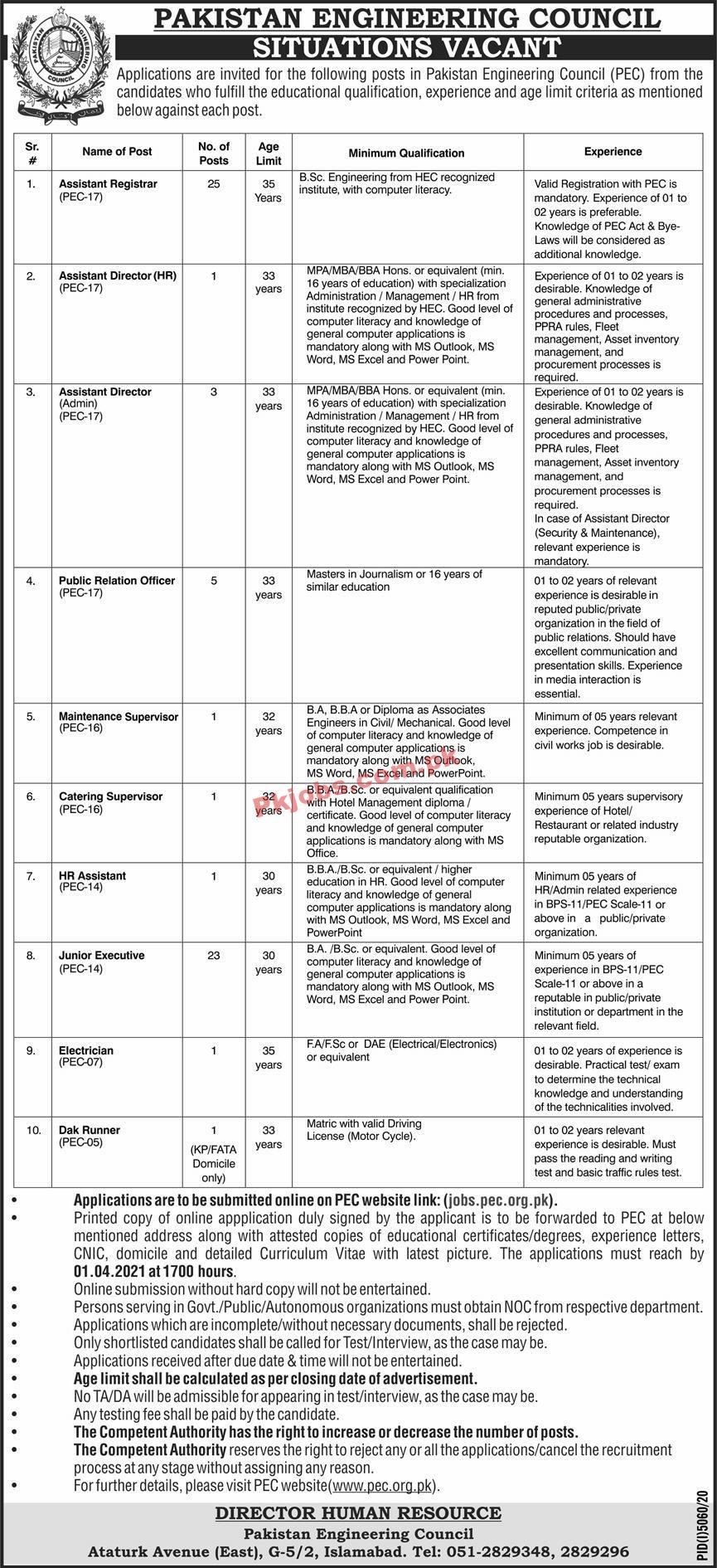 Pakistan Engineering Council (PEC) Management PK Jobs 2021