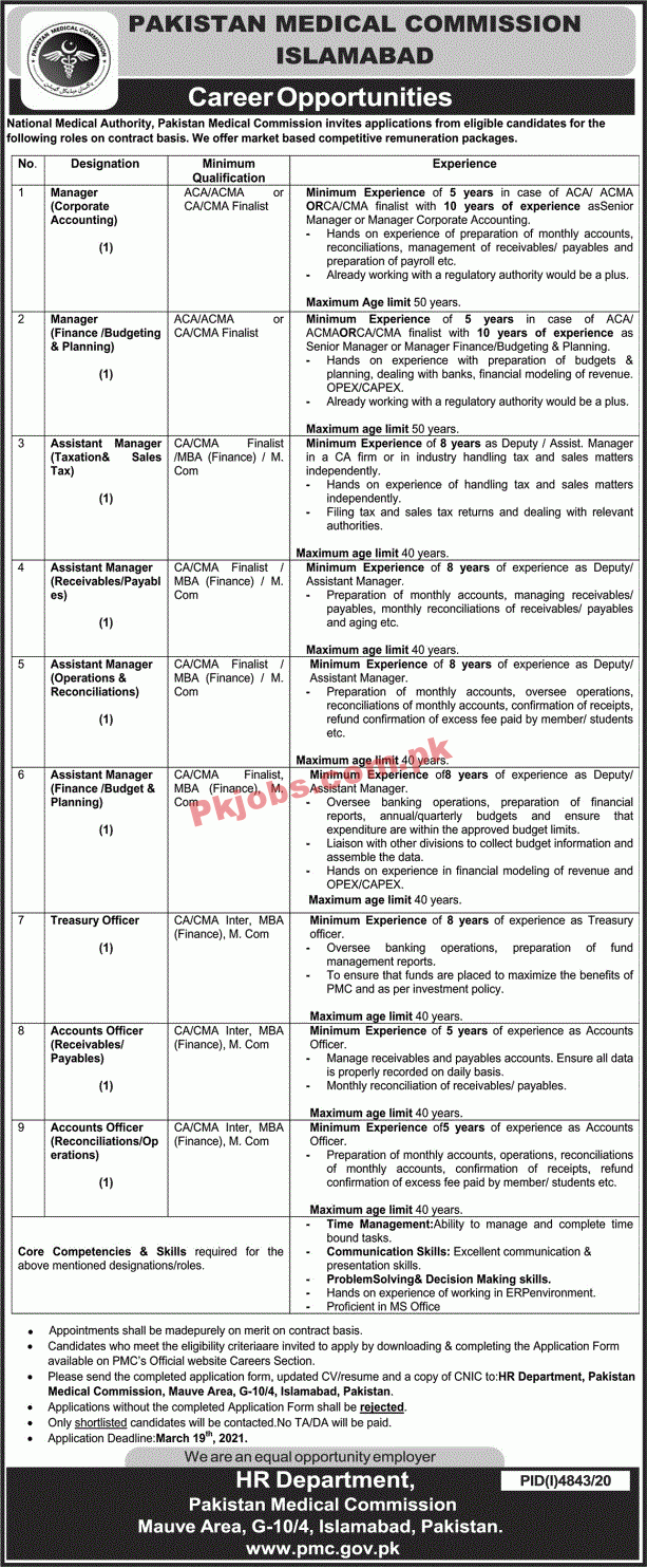 Pakistan Medical Commission (PMC) Management PK Jobs 2021