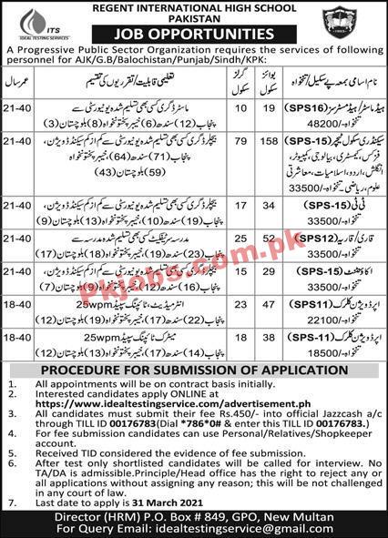 Public Sector School Ideal Testing Service PK Jobs 2021